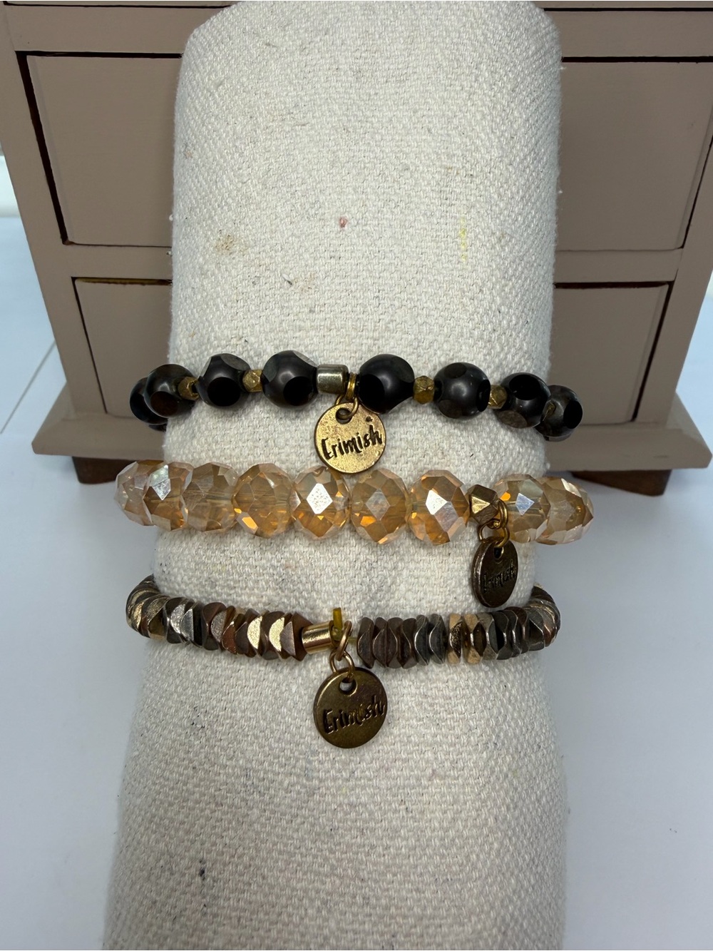 Erimish Mixed Gold & Black Three-Piece Beaded Bracelet Stack